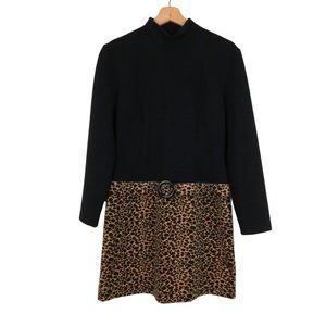 Vintage JOSEPH RIBKOFF Women's Drop Waist Black & Leopard Print Dress 8